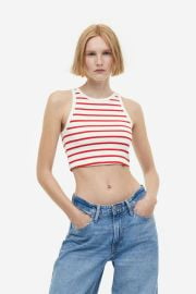 Crop Tank Top - Whitered striped - Ladies HampM US at H&M